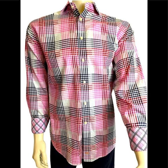 Men’s Large Thomas Dean Plaid Dress Shirt - Picture 4 of 9